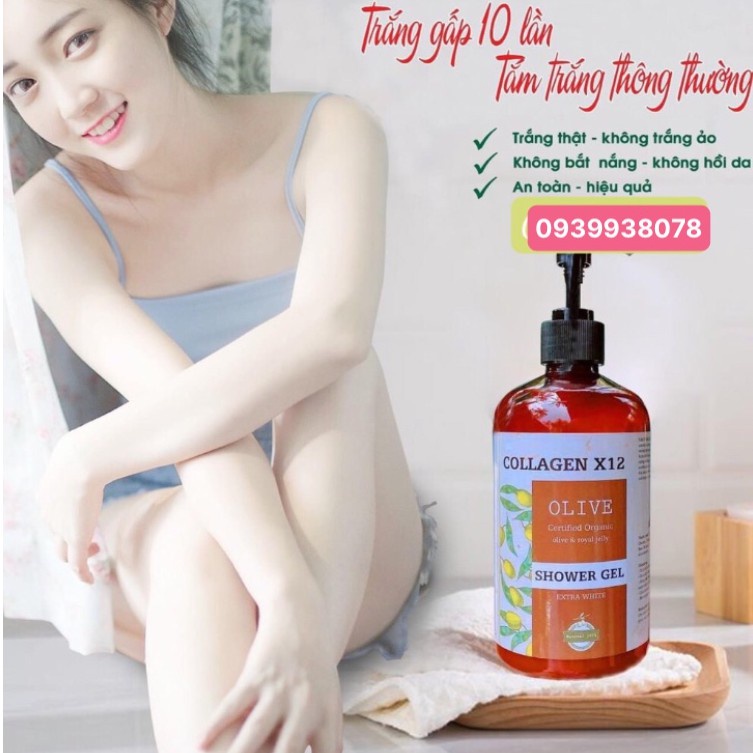 Tắm trắng thải độc Collagen x12 Olive - Giúp da trắng sáng tự nhiên, đều màu và căng bóng, cung cấp độ ẩm cho da
