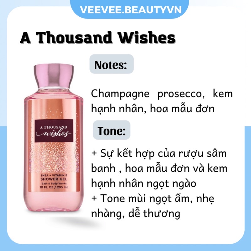 Shower Gel A Thousand Wishes 295ml - Sữa Tắm Dạng Gel Bath and Body Works BBW Hương Nước Hoa Nữ Thơm Lâu Body Mist
