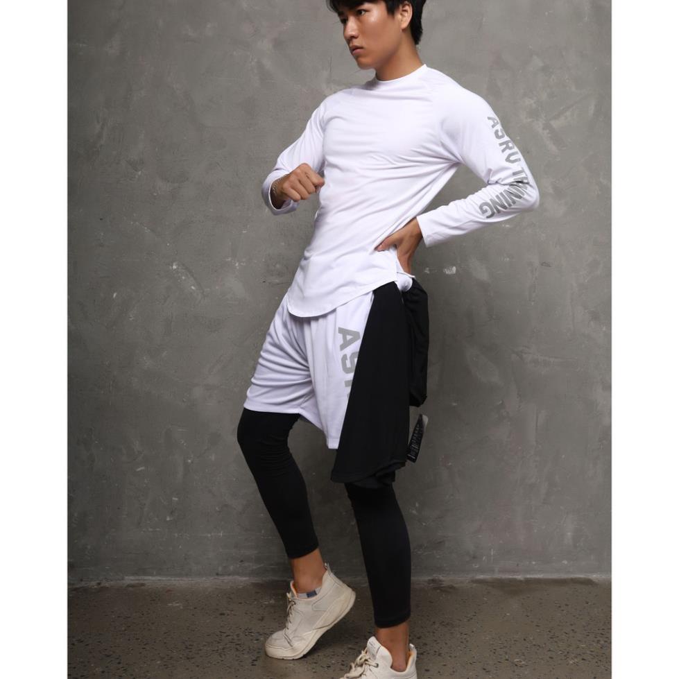 VIP Bộ Quần Áo Gym Nam ASRV Training Kết Hợp Quần Legging 2 lớp và Áo Gym Dài Tay