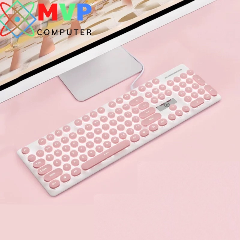 Bàn Phím Giả Cơ Máy Tính Laptop Nút Tròn YINOIAO V8 LED Xuyên Chữ Cao Cấp Có 3 Màu Xanh Hồng Trắng Đen Chơi Game