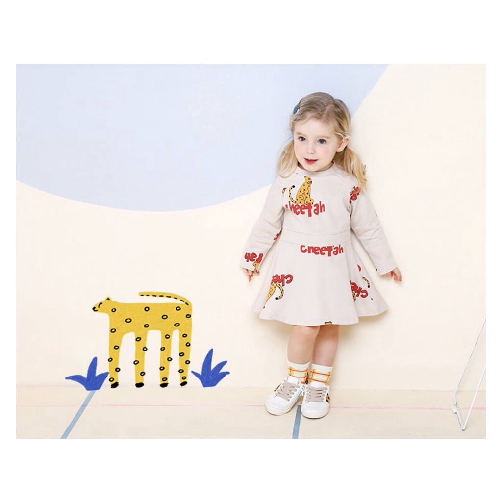 Váy nỉ da cá bé gái chun eo họa tiết Cheetah MM. HA2462