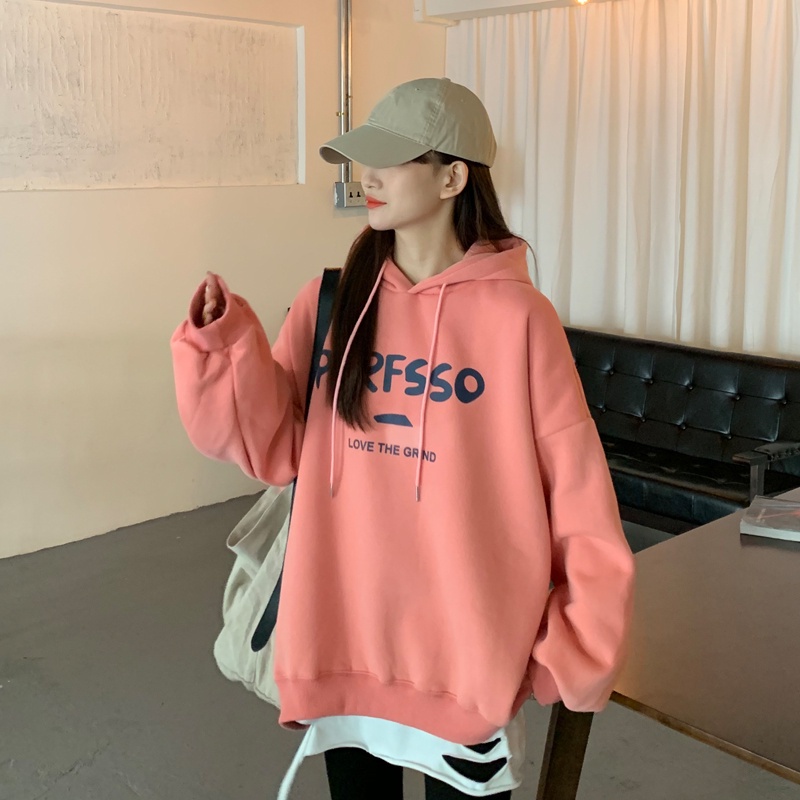 Áo sweater tay dài dáng rộng in chữ kiểu Hàn Quốc dễ phối đồ