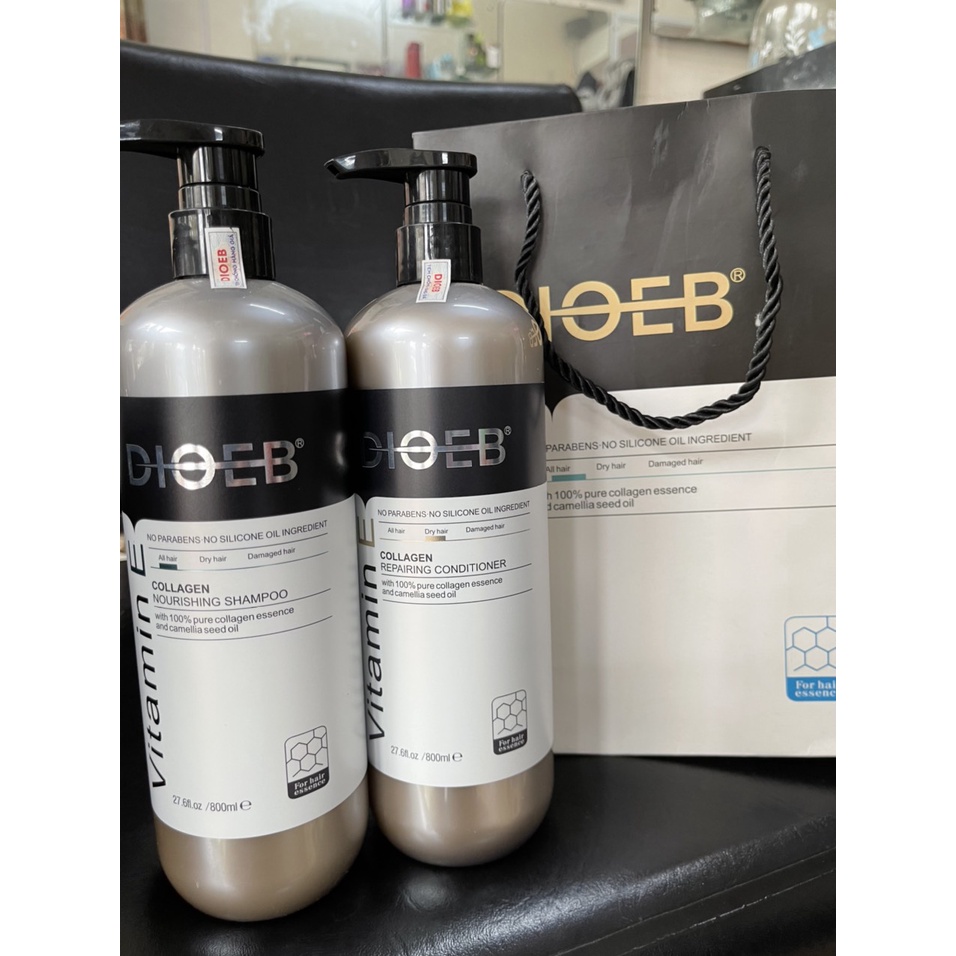 Cặp Dầu Gội Xả Dioeb Vitamin E Collagen 800ML - Phục Hồi Tóc Hư Tổn, Chống Rụng, Kích Thích Mọc Tóc Hàng Chính Hãng