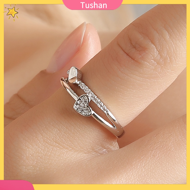 Nhẫn Hở Hình Trái Tim Đôi Đính Đá Thời Trang Cho Nữ