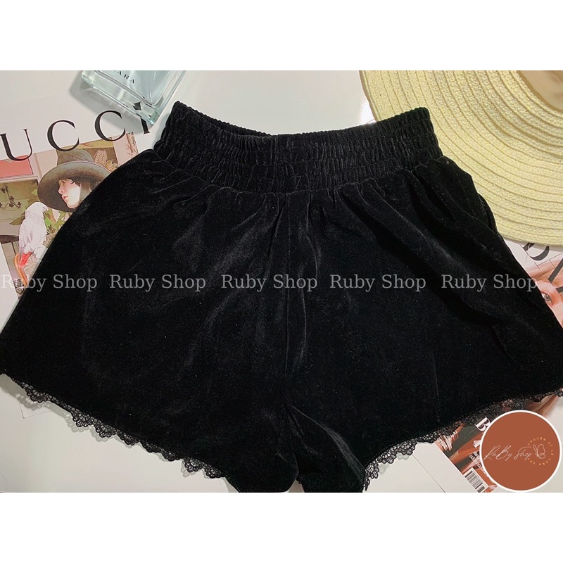 Quần Sooc Nhung Chân Ren ⚡️ HÀNG ĐẸP ⚡️ Form Dáng Phồng Lưng Cao , 2 Túi Bên Hông Siêu Đẹp , Lên Dáng Siêu Xinh