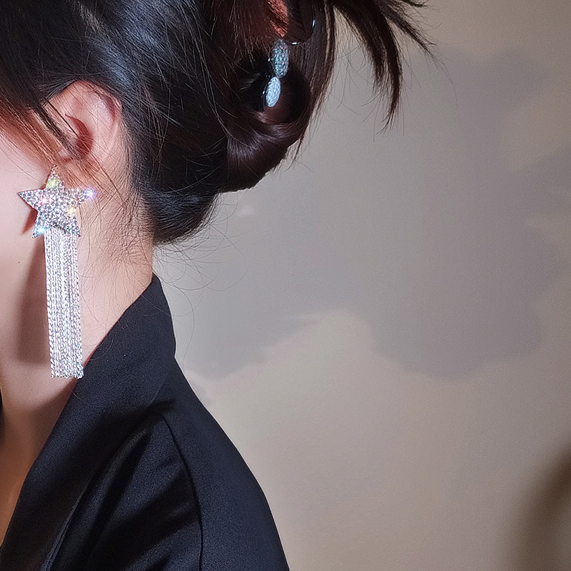 Bông Tai Tua Rua Dáng Dài Đính Ngôi Sao Phong Cách Hàn Quốc Thời Trang Mới 2022 Dành Cho Nữ