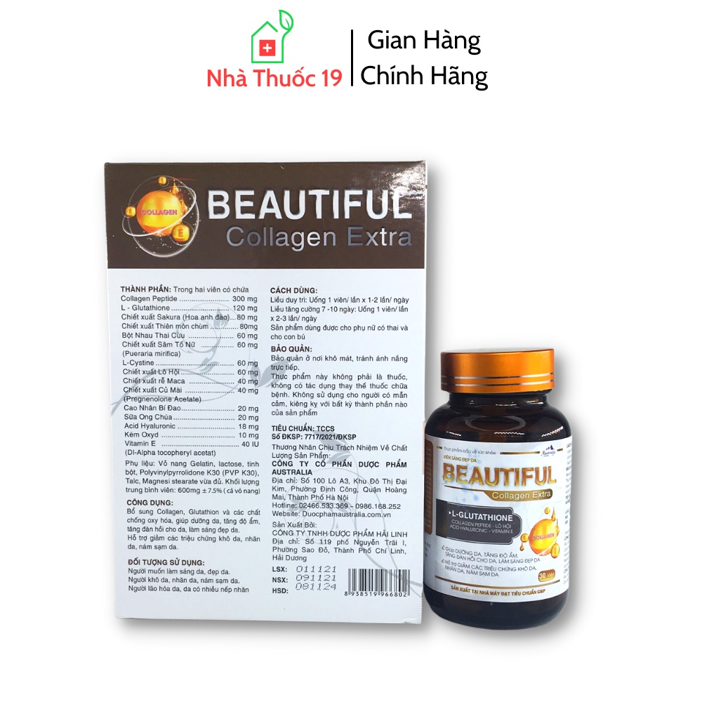 Viên sáng đẹp da Beautiful Collagen Extra, Giúp Dưỡng Da Tăng Đàn Hồi Cho Da Giảm Các Triệu Chứng Khô Da Nhăn Da Nám Sạm