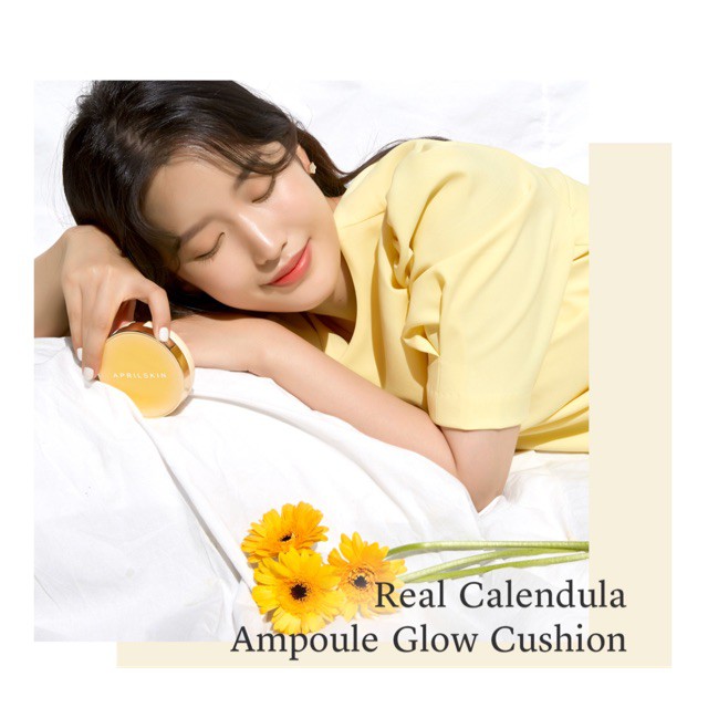 Phấn Nước Hoa Cúc Siêu Mỏng Mịn April Skin Real Calendula Ampoule Glow Cushion SPF50+PA++++ 13g | BigBuy360 - bigbuy360.vn