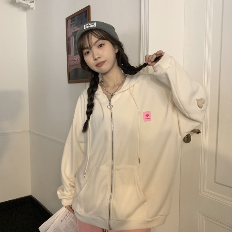 Áo Khoác Hoodie Dáng Rộng Thêu Hình Trái Tim Thời Trang Mùa Thu Mới Cho