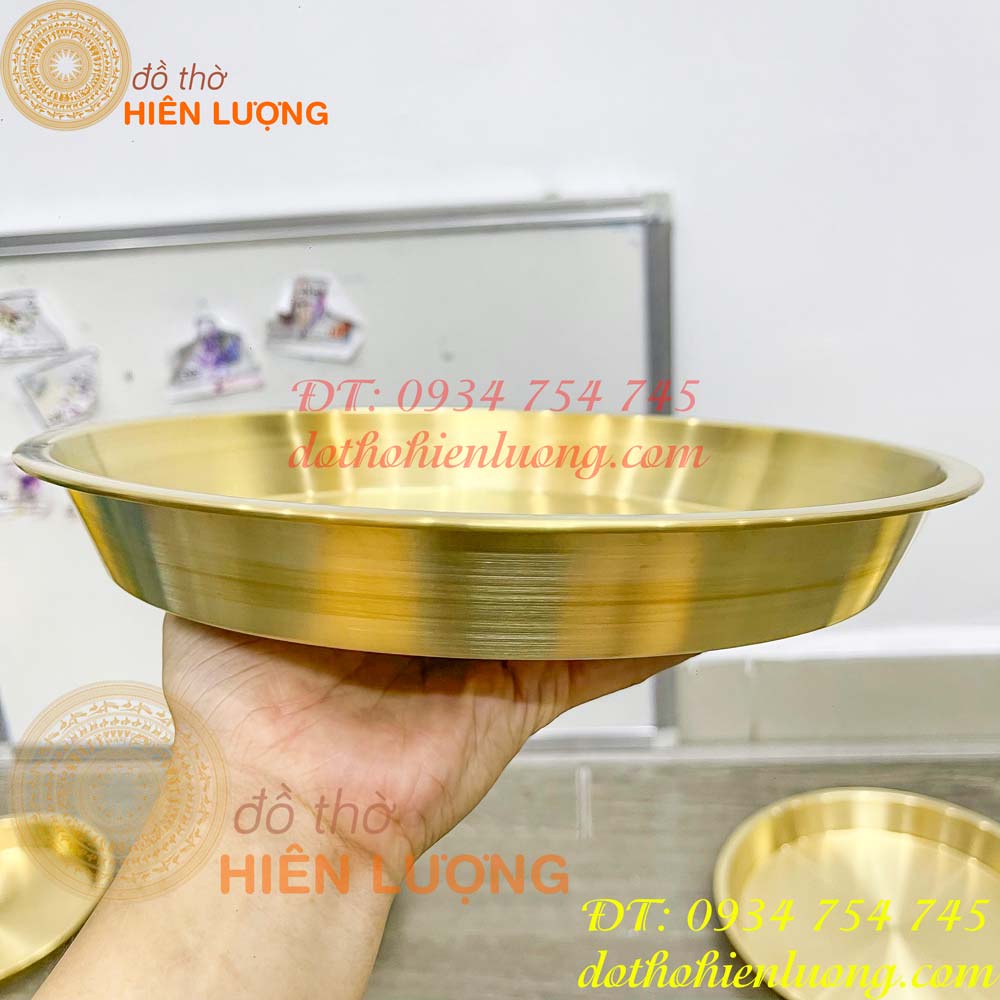 Đĩa đồng trơn đựng hoa quả đáy phẳng thờ cúng