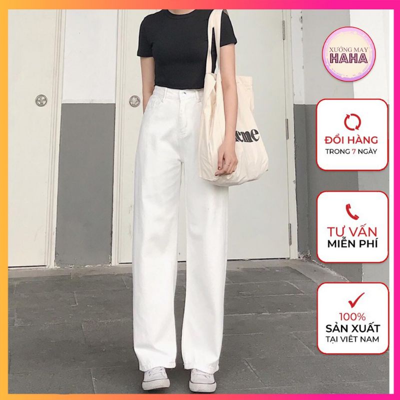 Quần ống rộng ống suông màu trắng 102cm siêu tôn dáng quần ulzzang ống rộng người m7 vẫn vừa