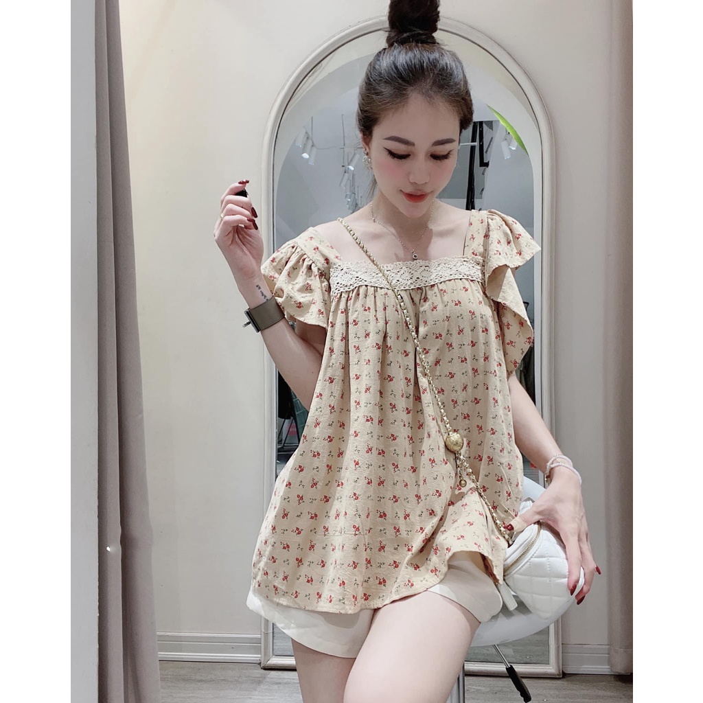 Set đũi nữ hoa nhí áo cánh tiên phối quần sooc chất liệu mềm mại, thoáng mát - Hàng có sẵn - Xưởng may Lộc Vân - V05