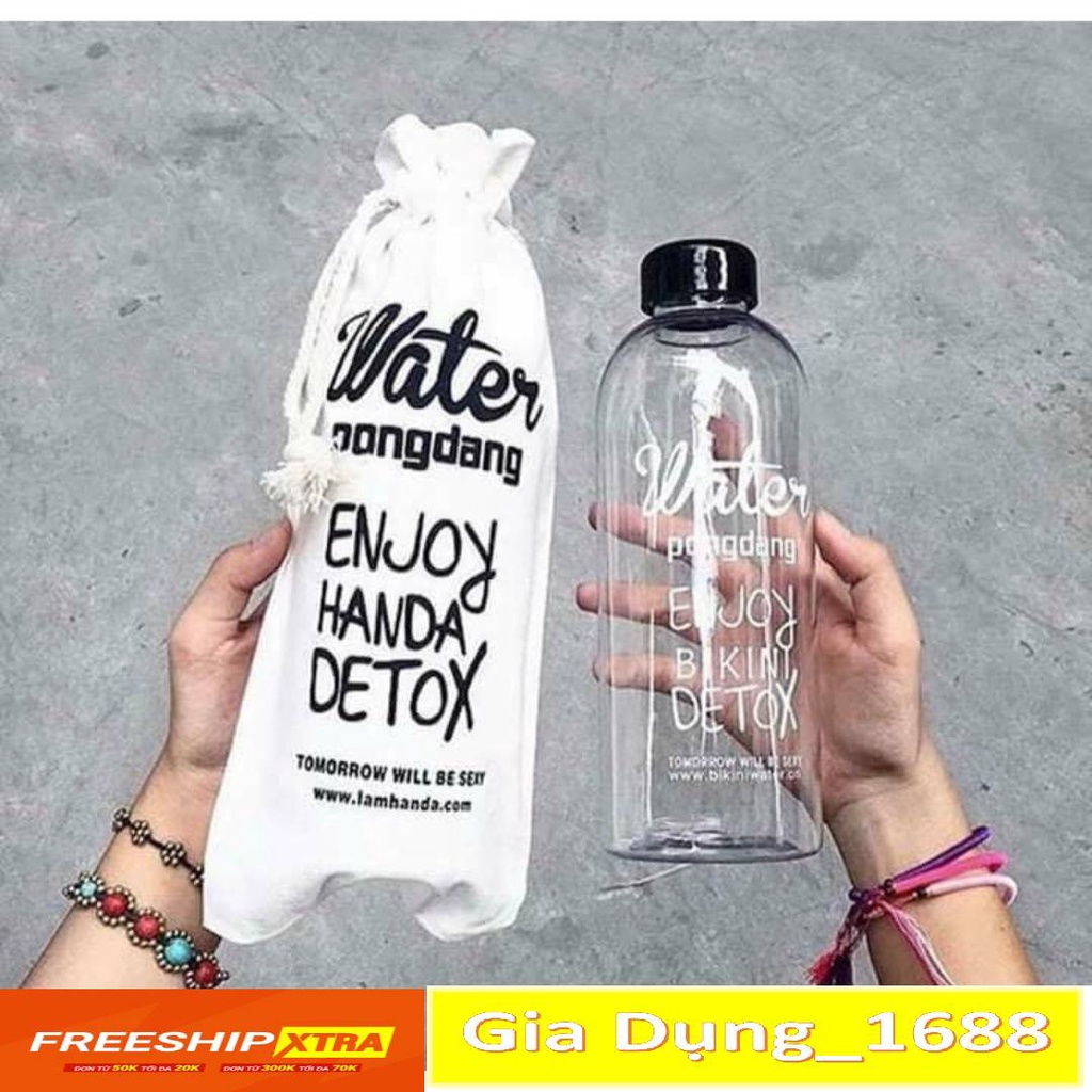 Bình nước DetoxCAM KẾT CHUẨN đẹp  Water Pongdang&quot; 1000/600 ml - Kèm 1 Túi Vải ( TUYỂN SỈ )