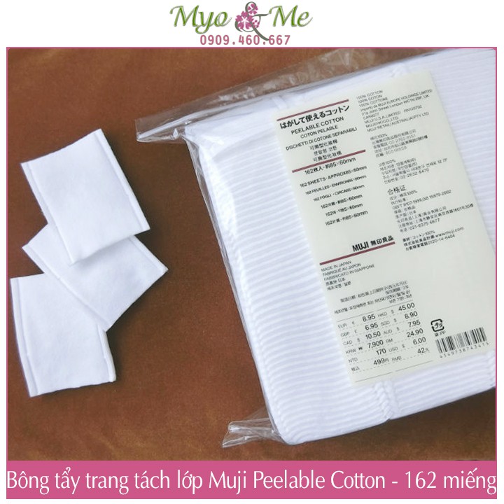 Bông tẩy trang Muji tách lớp Nhật Bản - Muji Peelable Cotton 85x60mm tách được 4 lớp