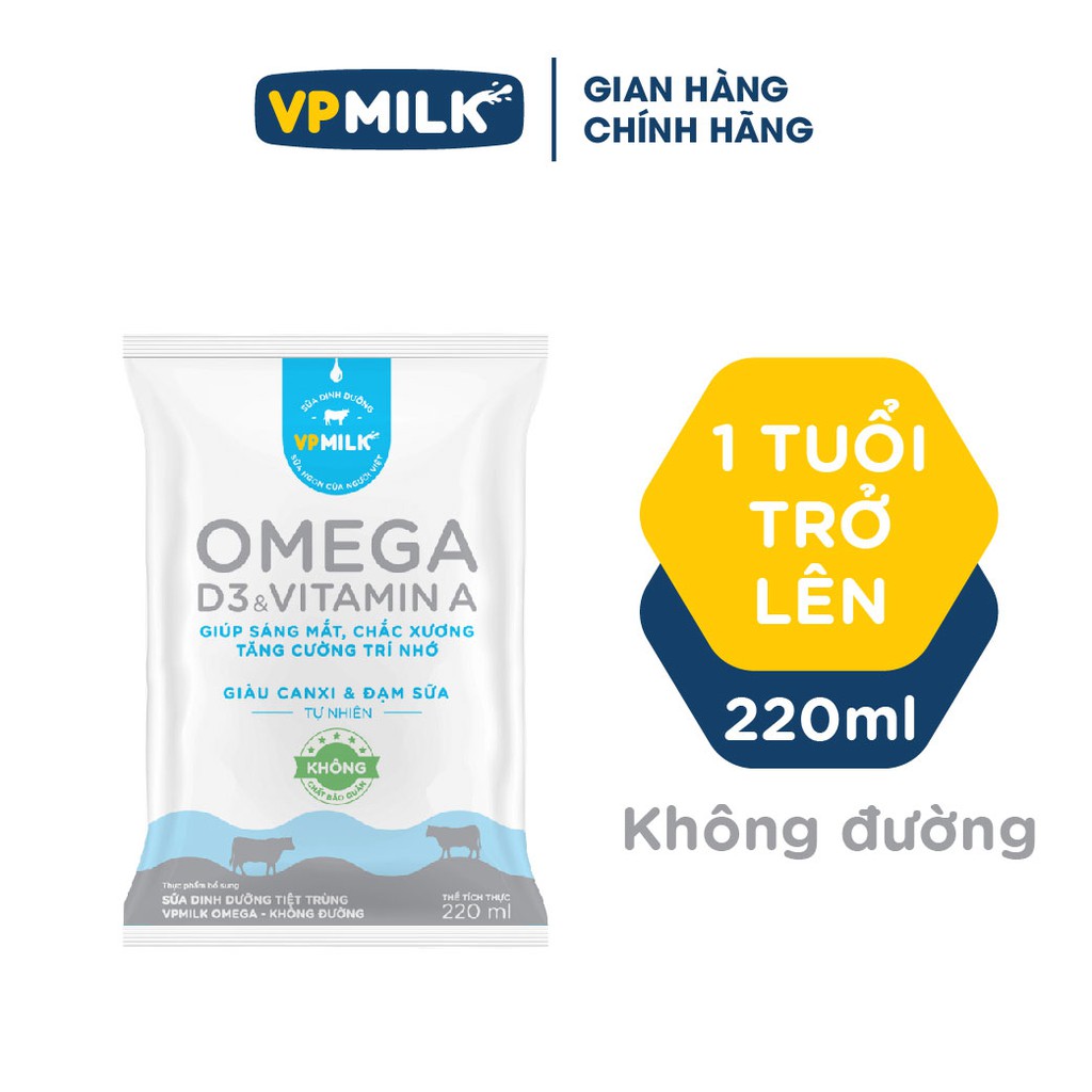 [Mã BMBAU50 giảm 50K đơn 150K] Sữa Dinh Dưỡng Tiệt Trùng VPMilk Omega 220ml (Thùng 48 bịch)