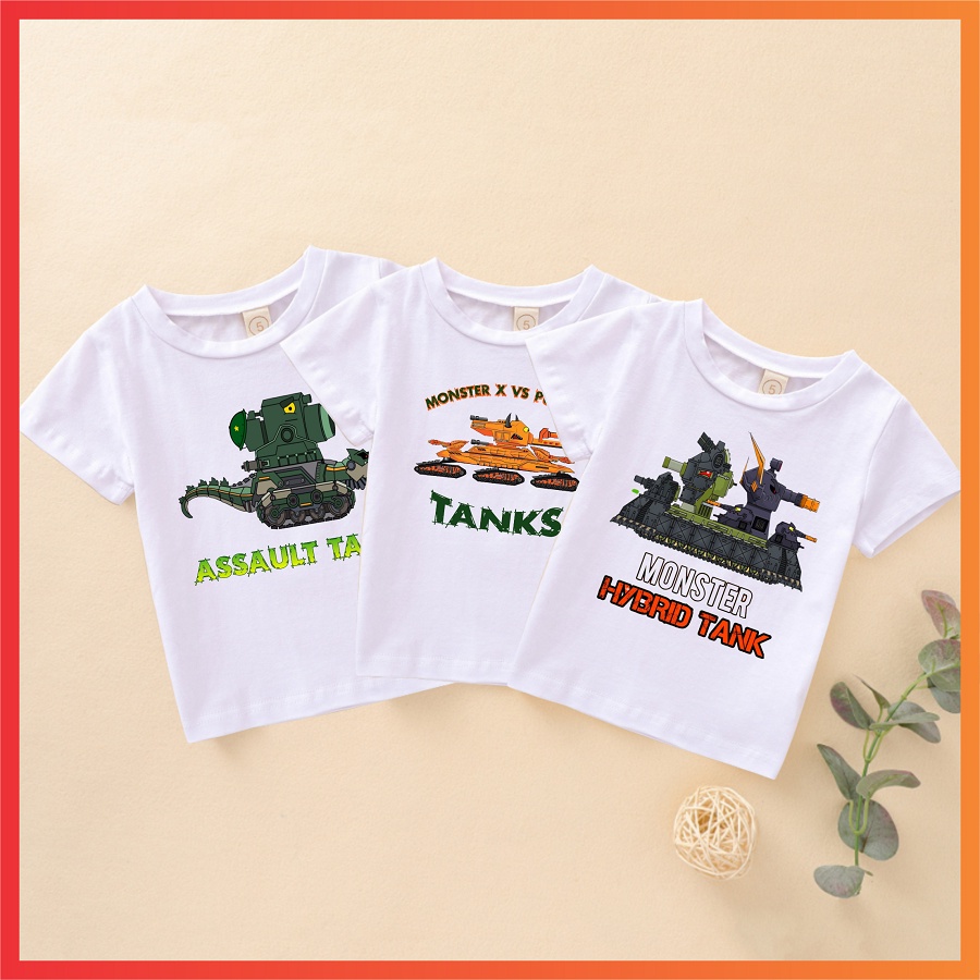 HOT Áo thun in hình xe tăng quái vật hoạt hình hay nhất cho bé trai