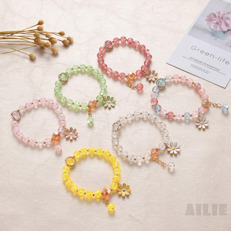 [Ailie] Chúng tôi hoa Hạt pha lê đáng yêu Daisy Charm Fortune Vòng tay cho phụ nữ Cô gái Vòng tay đeo Chuỗi tay Đồ trang sức