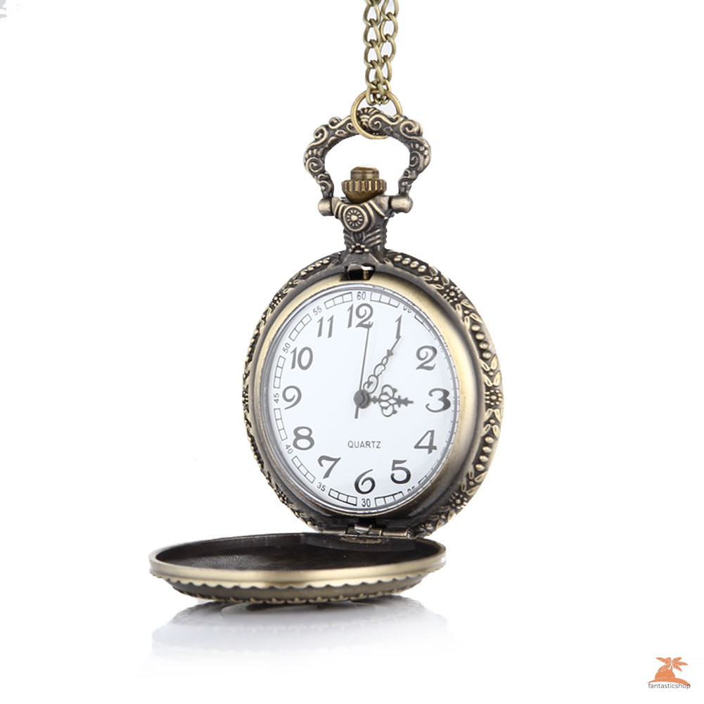 #Đồng hồ bỏ túi# Antique Bronze Turkish Flag Design Moon and Star Theme Quartz Pocket Watch With Necklace Chain