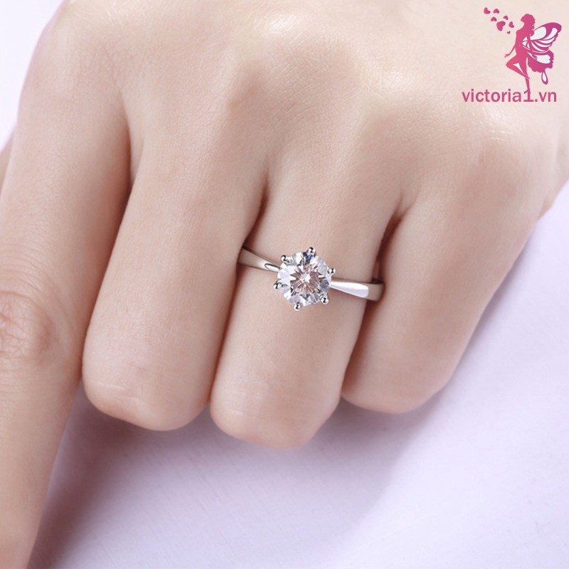 Nhẫn đính đá kim cương Moissanite thời trang xinh xắn sang trọng cho nữ