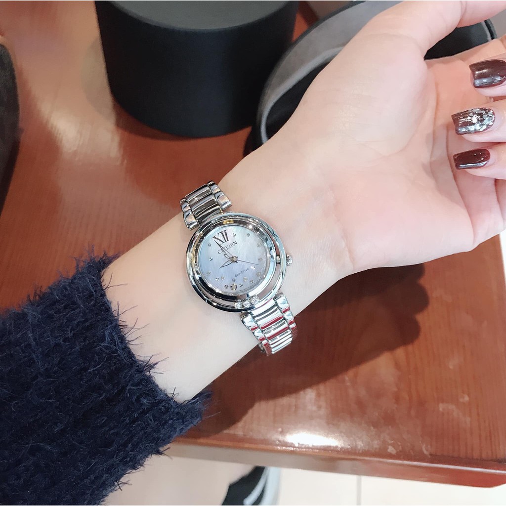 Đồng hồ nữ Citizen sunrise EM0320-59D - Máy Quartz Pin Eco Drive năng lượng ánh sáng - Kính Sapphire