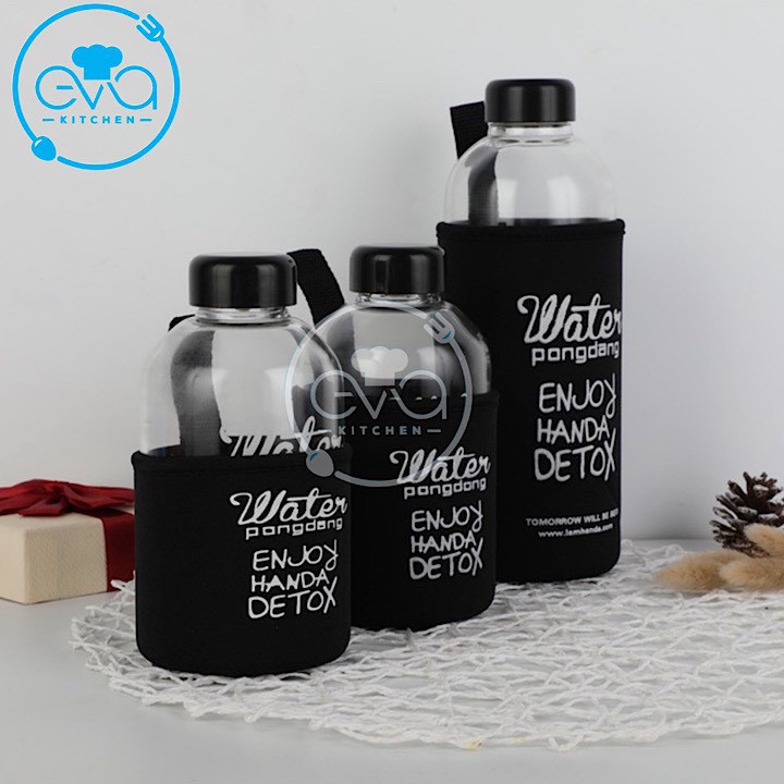 Túi Giữ Nhiệt Vải Neoprene In Chữ Detox Cho Bình Đựng Nước 600 Ml - 1000 Ml