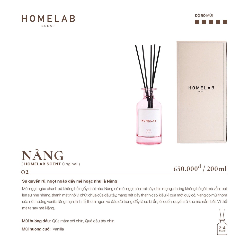 Nước hoa thơm phòng mùi hương NÀNG, nước hoa thơm phòng cao cấp mùi hương thiên nhiên quyến rũ, ngọt ngào 200ml_HOMELAB