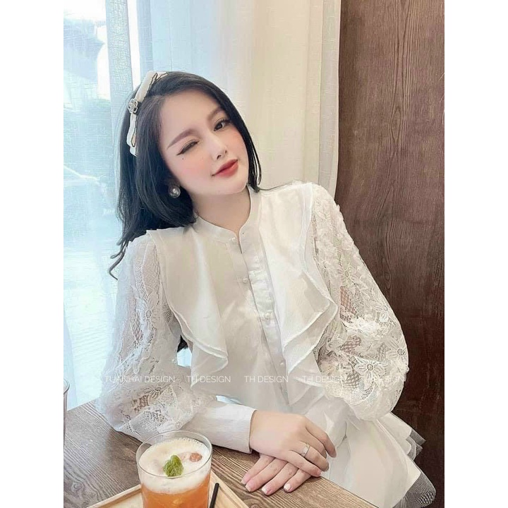 Áo sơ mi ren bèo 2 lớp - Hàng L1