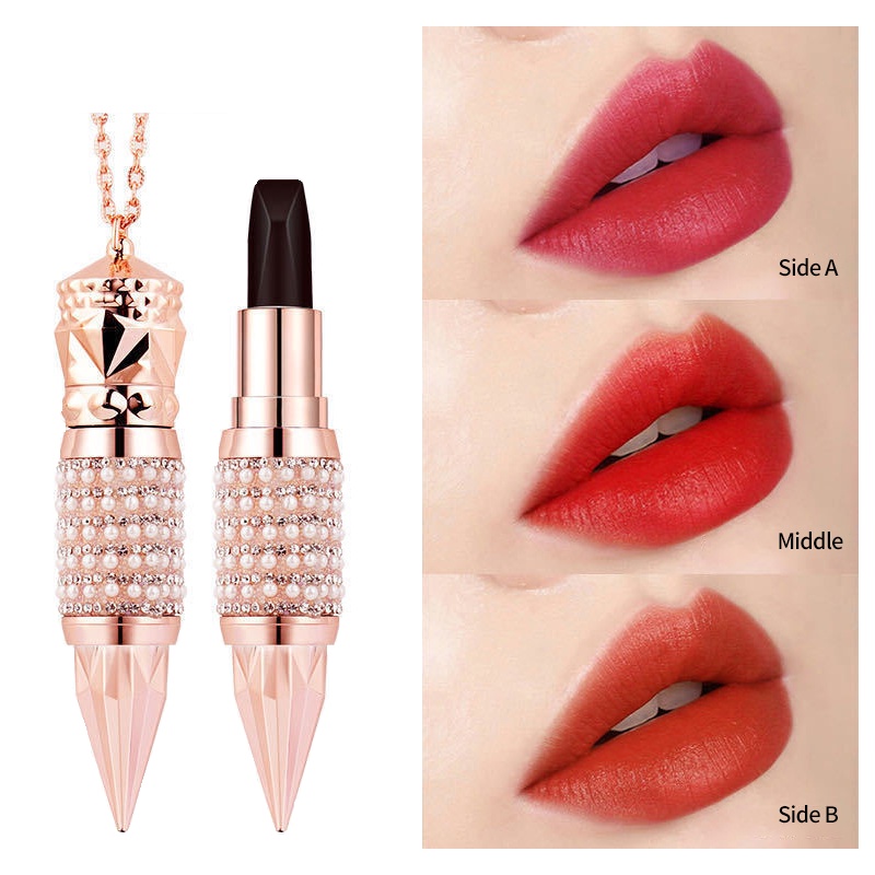 3 in 1 Lipstick Queen Scepter Matte Lipstick with Chain Moisturizing Long Lasting Nonstick Cup Fade Lipstick Makeup
