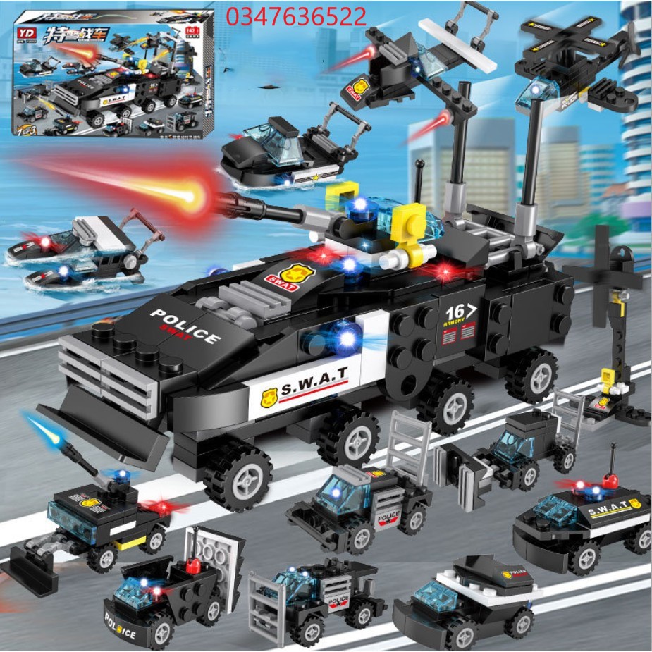 [242 CHI TIẾT] ĐỒ CHƠI XẾP HÌNH LEGO OTO SWAT, LEGO Cảnh Sát, LEGO ROBOT, LEGO TRỰC THĂNG, Máy Bay