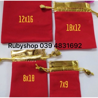 Combo 100 túi rút nhung đỏ viền vàng đựng trang sức