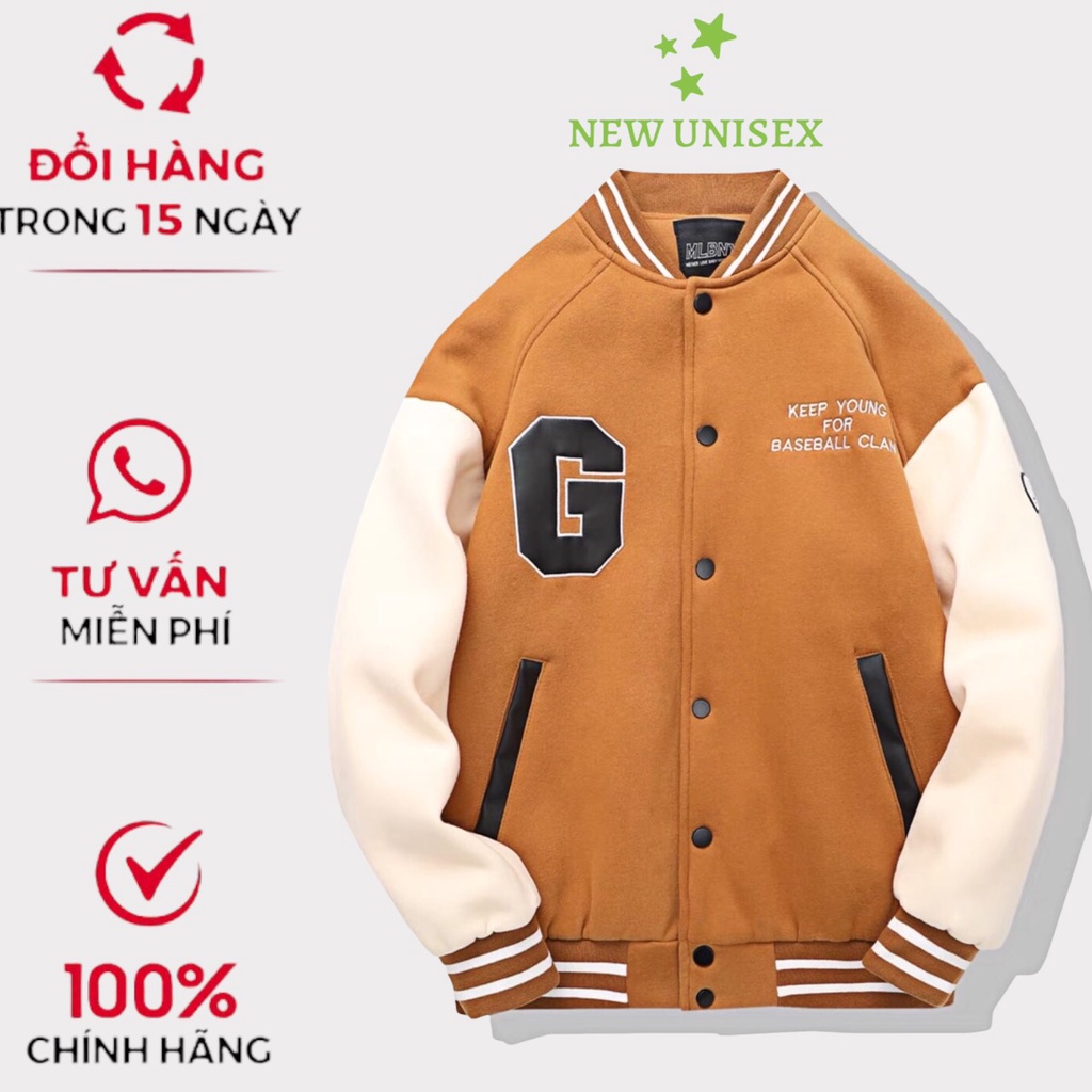 Áo Khoác Bomber Nam Nữ Nỉ Chữ G Phối Tay Trắng Hot Trend