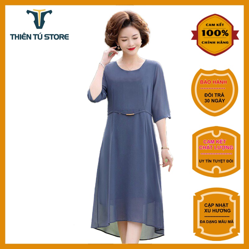 Đầm nữ trung niên dự tiệc sang trọng  Thiên Tú chất thoáng mát nhẹ , kiểu dáng lịch sự kín đáo tôn dáng