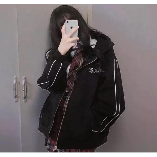 Áo khoác dù đen 2 viền trắng CROSS unisex nam nữ form rộng có nón vải 2 lớp cao cấp | Beway | BigBuy360 - bigbuy360.vn