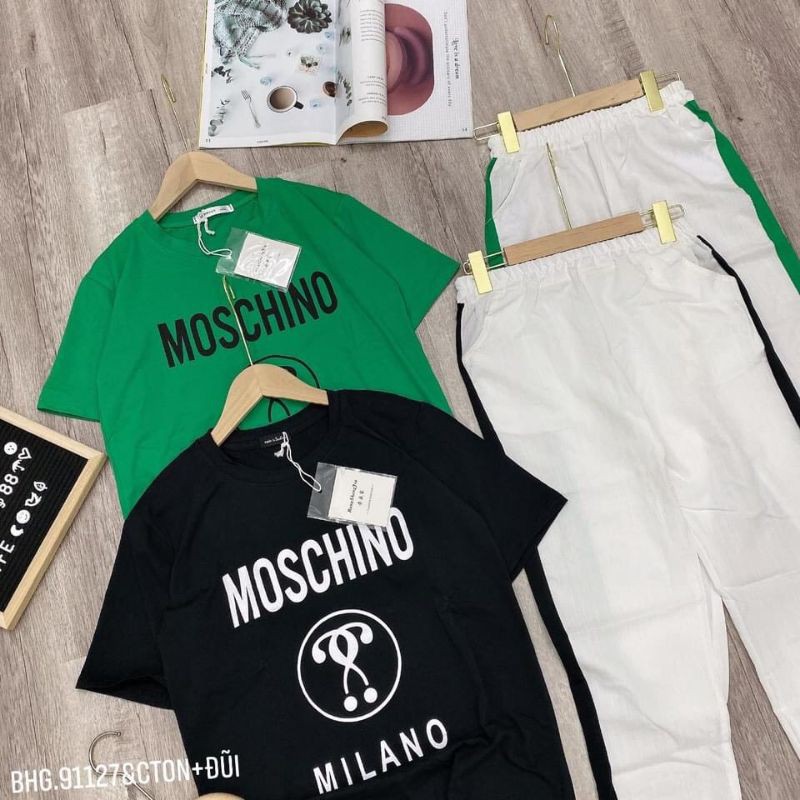 S577 Set Thể Thao mặc nhà, Áo thun dáng suông in họa tiết nổi phối quần ống bom chạy viền sọc in chữ | BigBuy360 - bigbuy360.vn