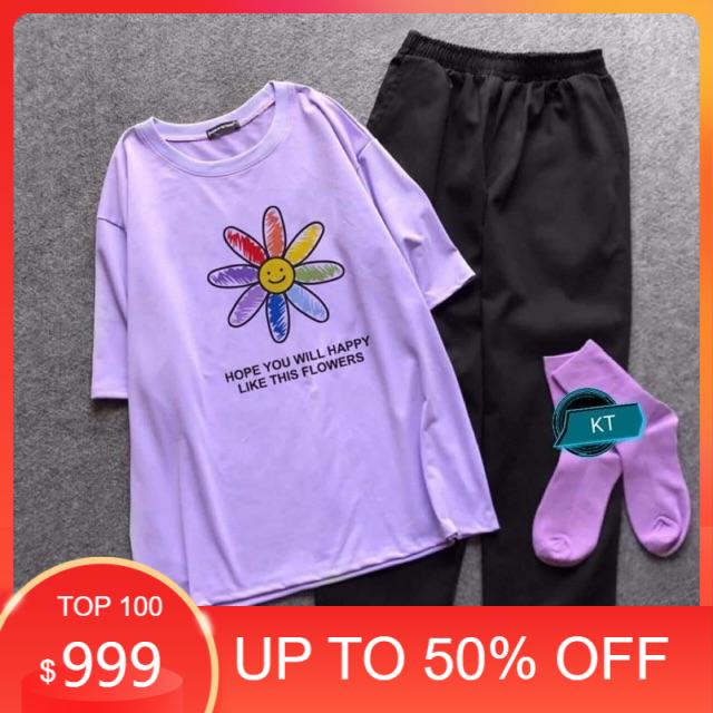 Sét áo tím Hope +quần kaki K&amp;T , Áo thun nam nữ, quần kaki, quần nữ, sét bộ mặc ở nhà, áo thun tay dài MODY