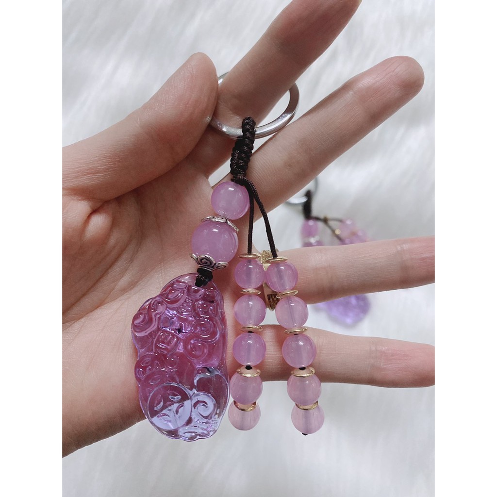 Móc Khóa Thủy tinh pha lê hình ky lân và đông tiền Cao Cấp