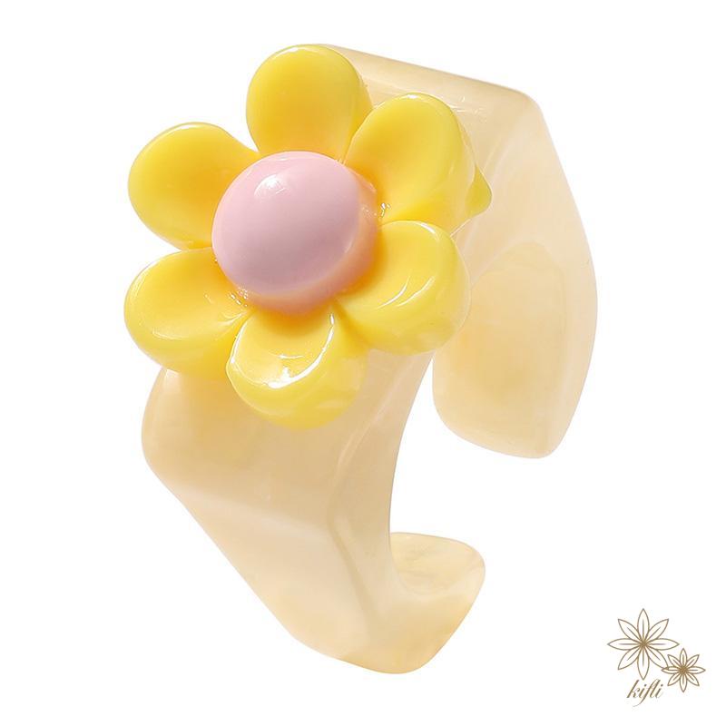 【kifli】Nhẫn Hình Bông Hoa Bằng Nhựa Acrylic Thiết Kế Đơn Giản Dễ Thương Cho Nữ