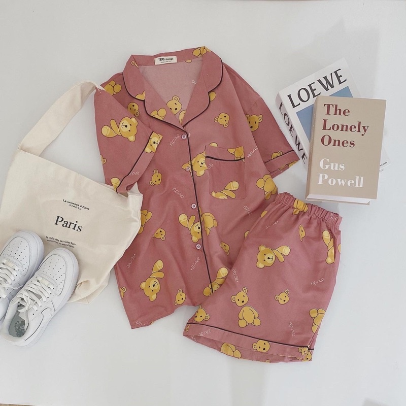 Bộ đồ ngủ mặc nhà Pyjama cộc tay chất kate không nhăn (ảnh thật) | BigBuy360 - bigbuy360.vn