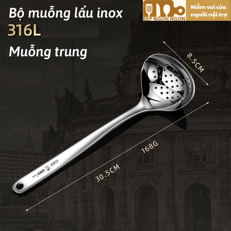 Muỗng inox 316 múc lẩu muỗng nước và múc cái tay cầm chống bỏng thương hiệu CUGF_BEP NGON NGON