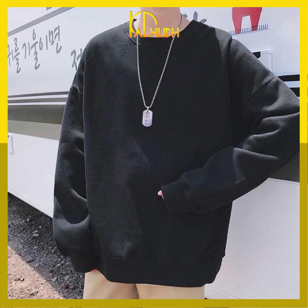 Áo sweater trơn màu đen size lớn cho ngừoi 70-80kg vải nỉ bông mềm mịn