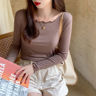 Áo Thun Nữ Tay Dài Màu Trơn Chất Liệu 95% Cotton Thời Trang 2022