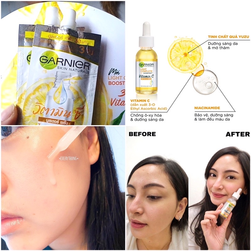 🎉 Tinh chất giúp sáng da mờ thâm Garnier Light Com-plete 30x Vitamin C Boo-ster Serum #7,5ml 💝