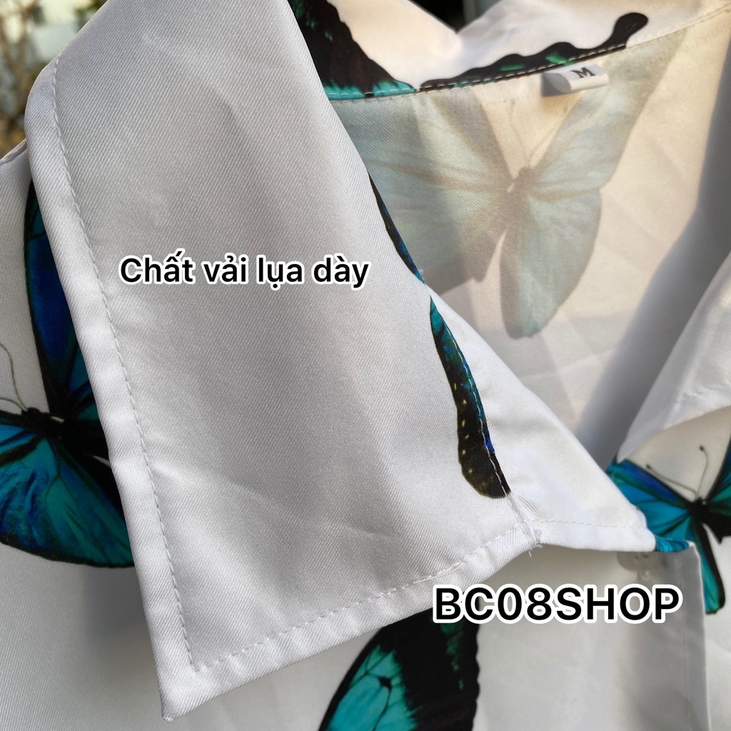 Áo Sơ Mi BƯỚM unisex dáng rộng chất vải lụa dầy cao cấp có size BC078