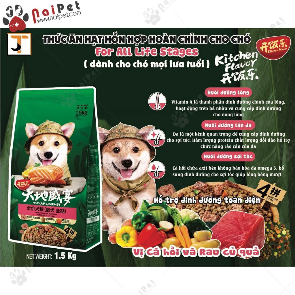 Thức Ăn Hạt Cho Chó Mọi Lứa Tuổi Vị Cá Hồi Salmon For Beauty Dog Kitchen Flavor 1.5kg