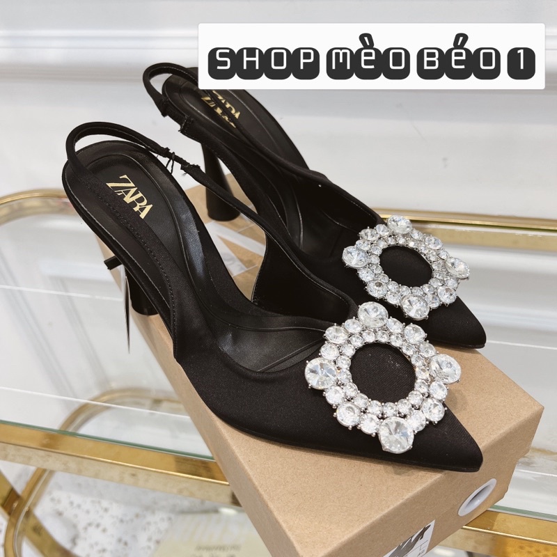 Sandal zara mặt đá tròn gót nhọn xuất dư fullbox