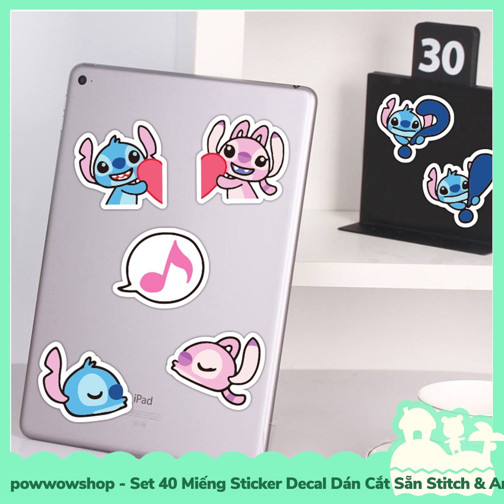 [Sẵn VN - Hỏa Tốc] Set 40 Miếng Sticker Decal Cắt Sẵn DIY Dán Trang Trí Vật Dụng Mẫu NV Hoạt Hình Stitch &amp; Angel Love S