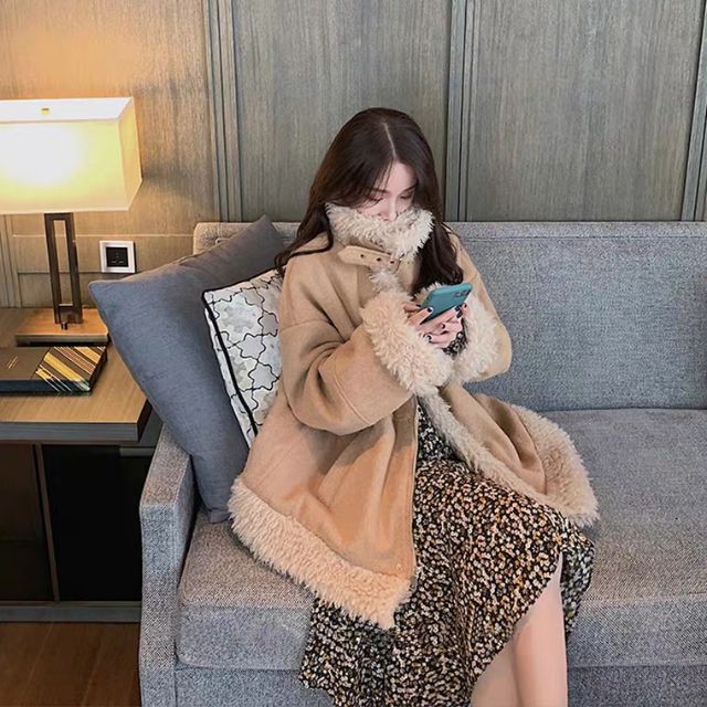 Áo khoác lông cừu ulzzang cổ cao retro 2021 KÈM 2 ẢNH THẬT CUỐI