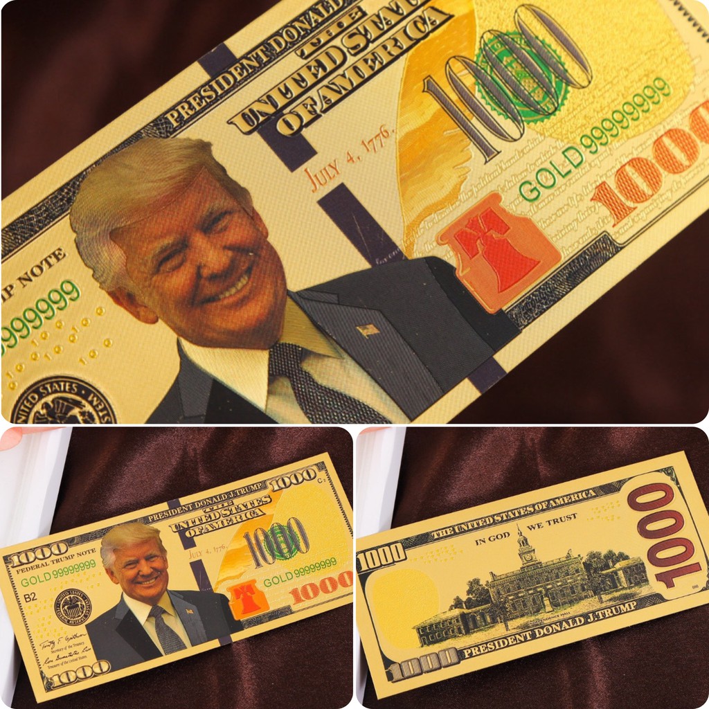 Tờ tiền lưu niệm Tiền 1000 USD tổng thống Donald Trump bằng plastic seri siêu VIP 99999999