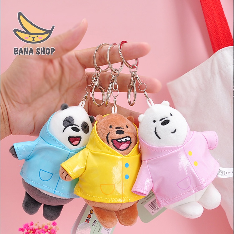Móc chìa khoá thú bông anh em gấu bare bear mặc áo mưa Chúng tôi đơn giản là gấu
