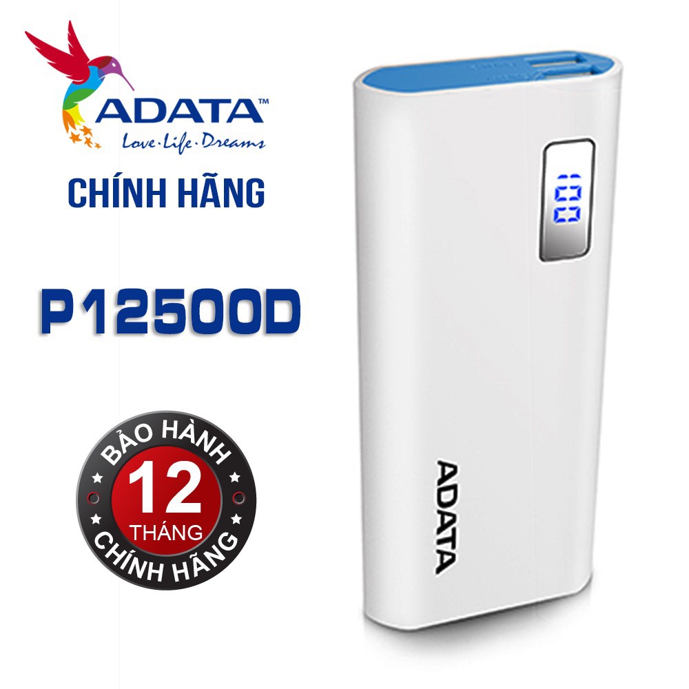 Pin sạc dự phòng 12500MAH P12500D ADATA (Trắng) - Hãng phân phối chính thức